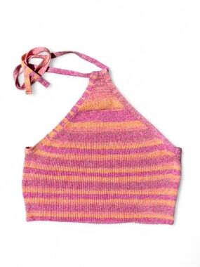 Wild Fable Purple & Orange Striped Halter Crop Top